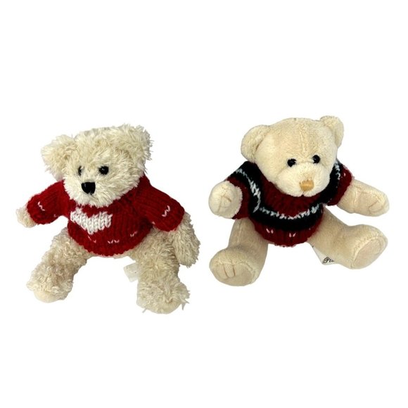 Playful Plush Cream Colored Teddy Bears with Knit Sweaters - Picture 5 of 7